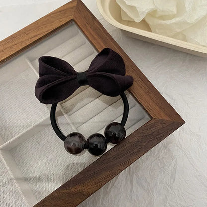 Women'S Casual Sweet Bow Knot Cloth Beaded Hair Tie