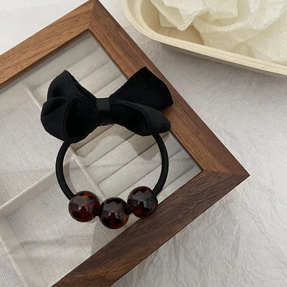 Women'S Casual Sweet Bow Knot Cloth Beaded Hair Tie