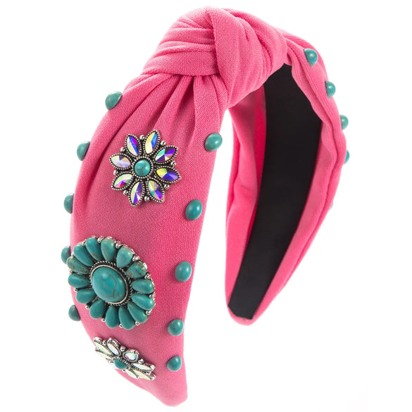 Women'S Casual Vacation Classic Style Color Block Alloy Glass Inlay Turquoise Glass Hair Band