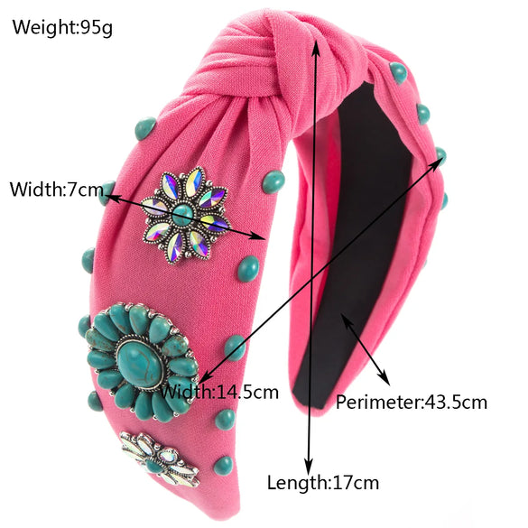 Women'S Casual Vacation Classic Style Color Block Alloy Glass Inlay Turquoise Glass Hair Band