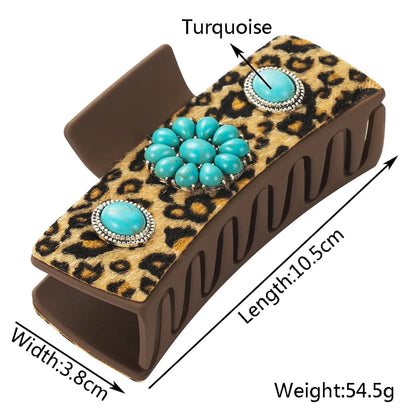 Women'S Casual Vacation Classic Style Cross Alloy Cloth Inlay Turquoise Hair Claws