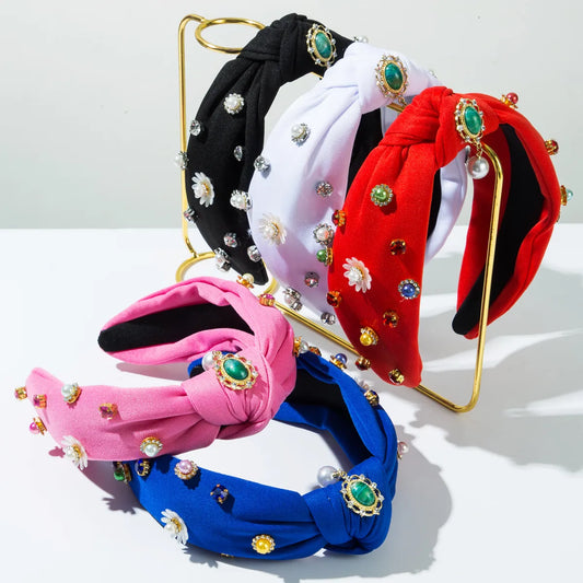 Women'S Casual Vacation Classic Style Knot Flower Alloy Cloth Resin Inlay Resin Rhinestones Hair Band