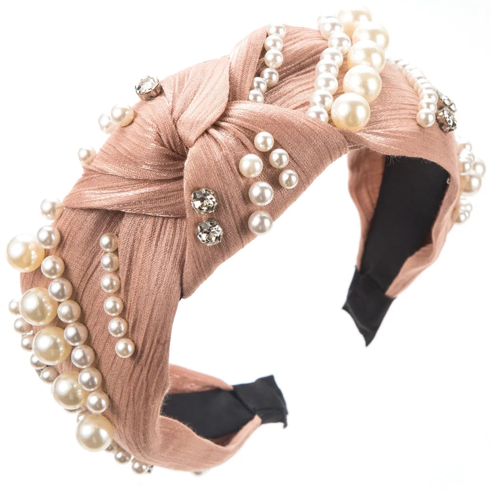 Women'S Casual Vacation Classic Style Round Alloy Cloth Plating Inlay Rhinestones Pearl Hair Band