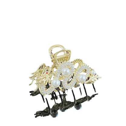 Women'S Chinoiserie Dragon Alloy Inlay Rhinestones Pearl Hair Claws