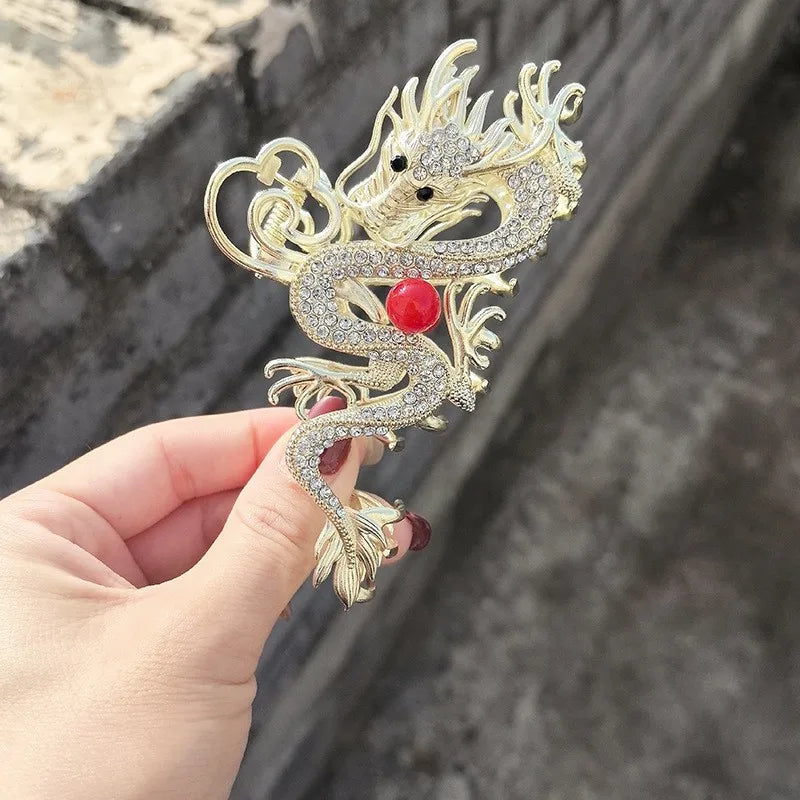 Women'S Chinoiserie Dragon Alloy Inlay Rhinestones Pearl Hair Claws