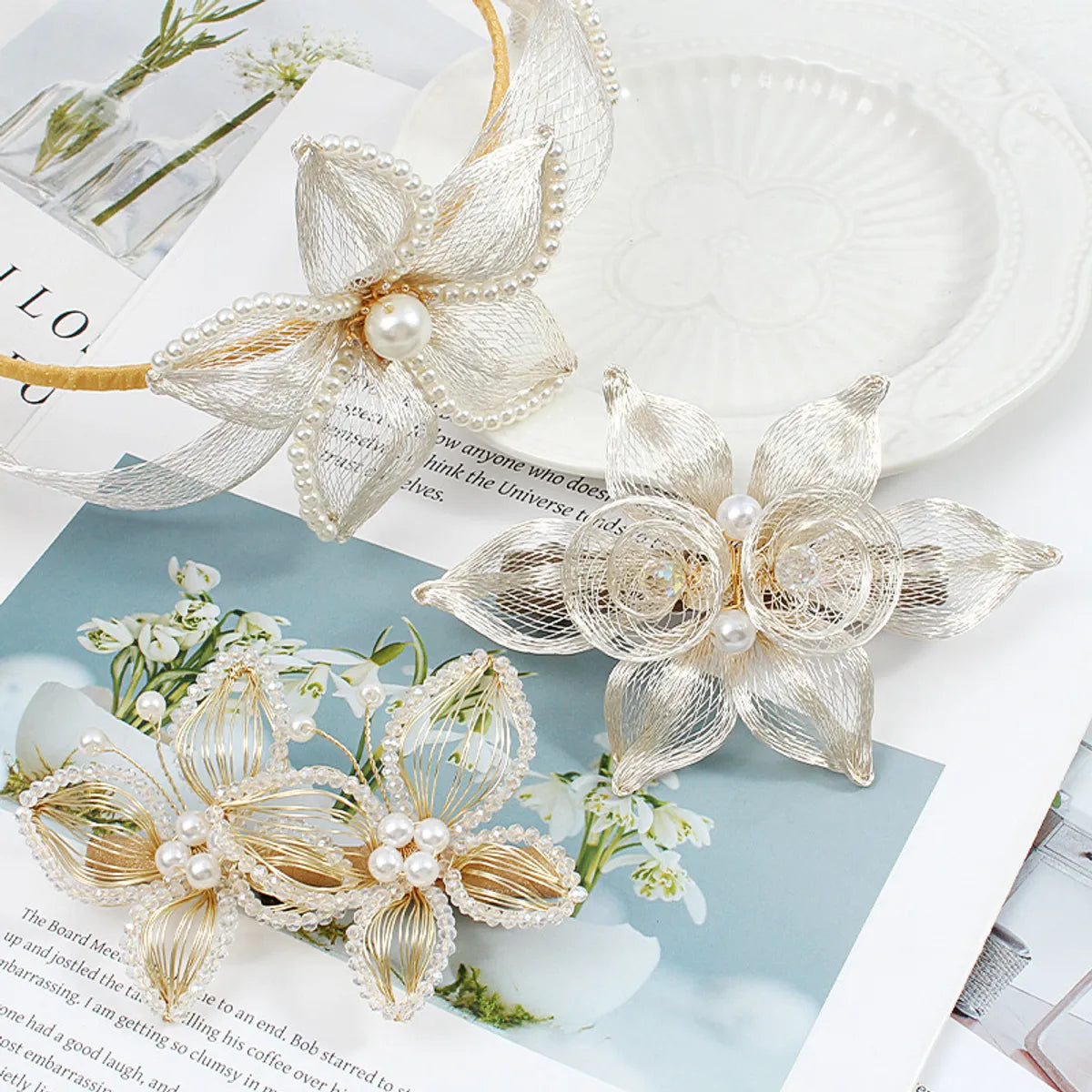 Women'S Chinoiserie Flower Alloy Hair Clip Hair Band