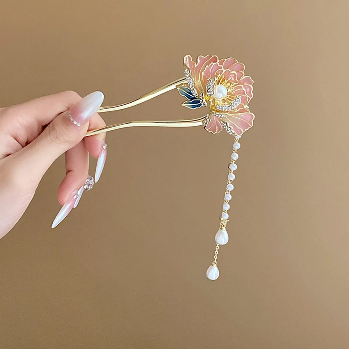 Women'S Chinoiserie Flower Butterfly Metal Hairpin