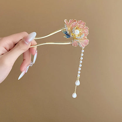 Women'S Chinoiserie Flower Butterfly Metal Hairpin