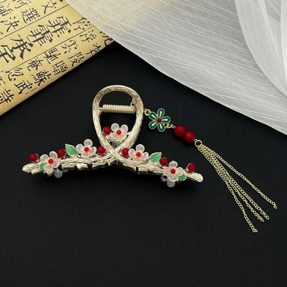 Women'S Chinoiserie Retro Geometric Alloy Tassel Plating Inlay Artificial Pearls Rhinestones Hair Claws