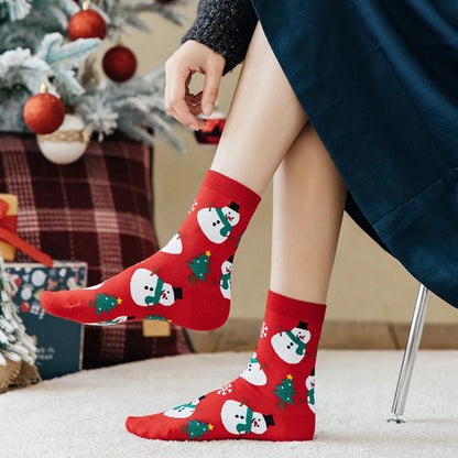 Women'S Christmas Cartoon Nylon Cotton Jacquard Crew Socks A Pair