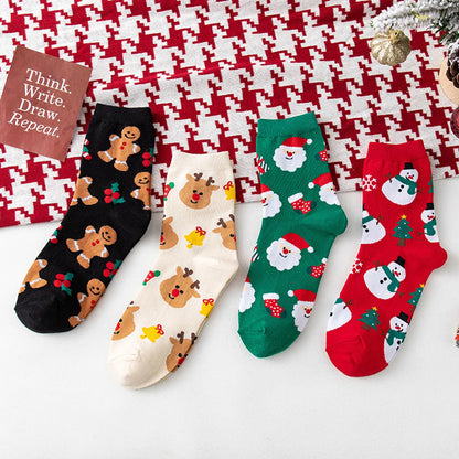 Women'S Christmas Cartoon Nylon Cotton Jacquard Crew Socks A Pair