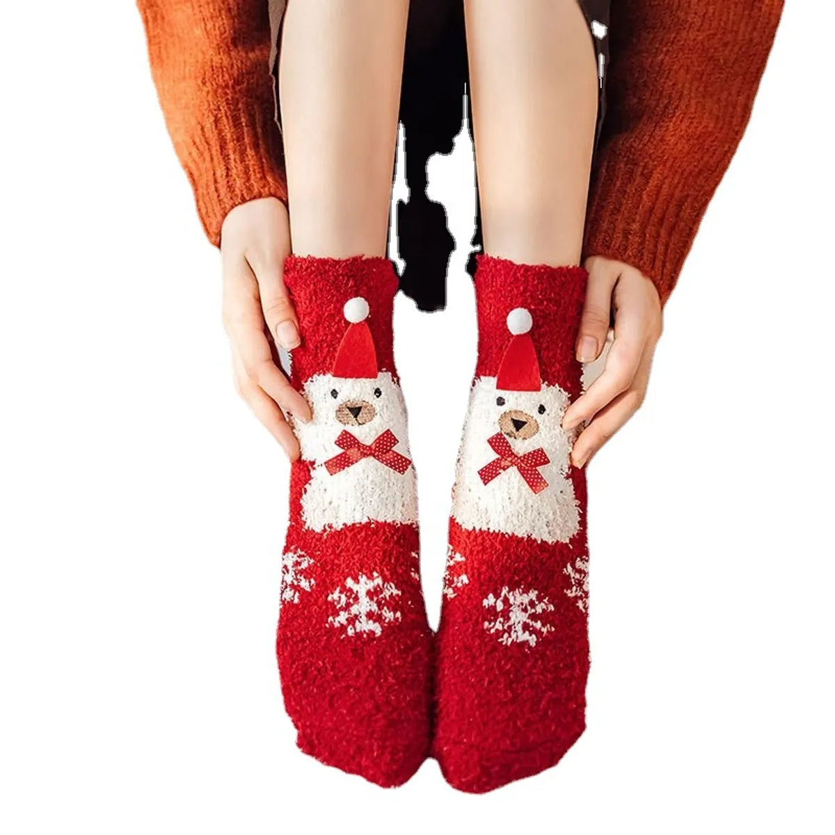 Women'S Christmas Cartoon Polyester Coral Fleece Crew Socks A Pair