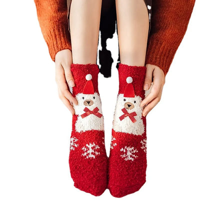 Women'S Christmas Cartoon Polyester Coral Fleece Crew Socks A Pair