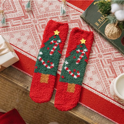 Women'S Christmas Cartoon Polyester Coral Fleece Crew Socks A Pair