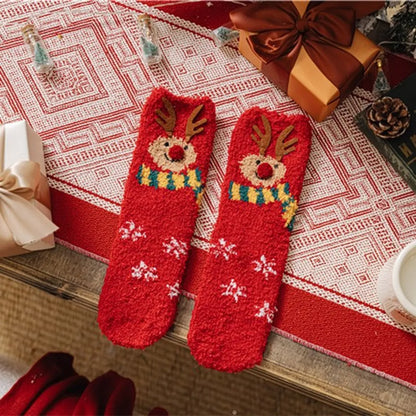 Women'S Christmas Cartoon Polyester Coral Fleece Crew Socks A Pair