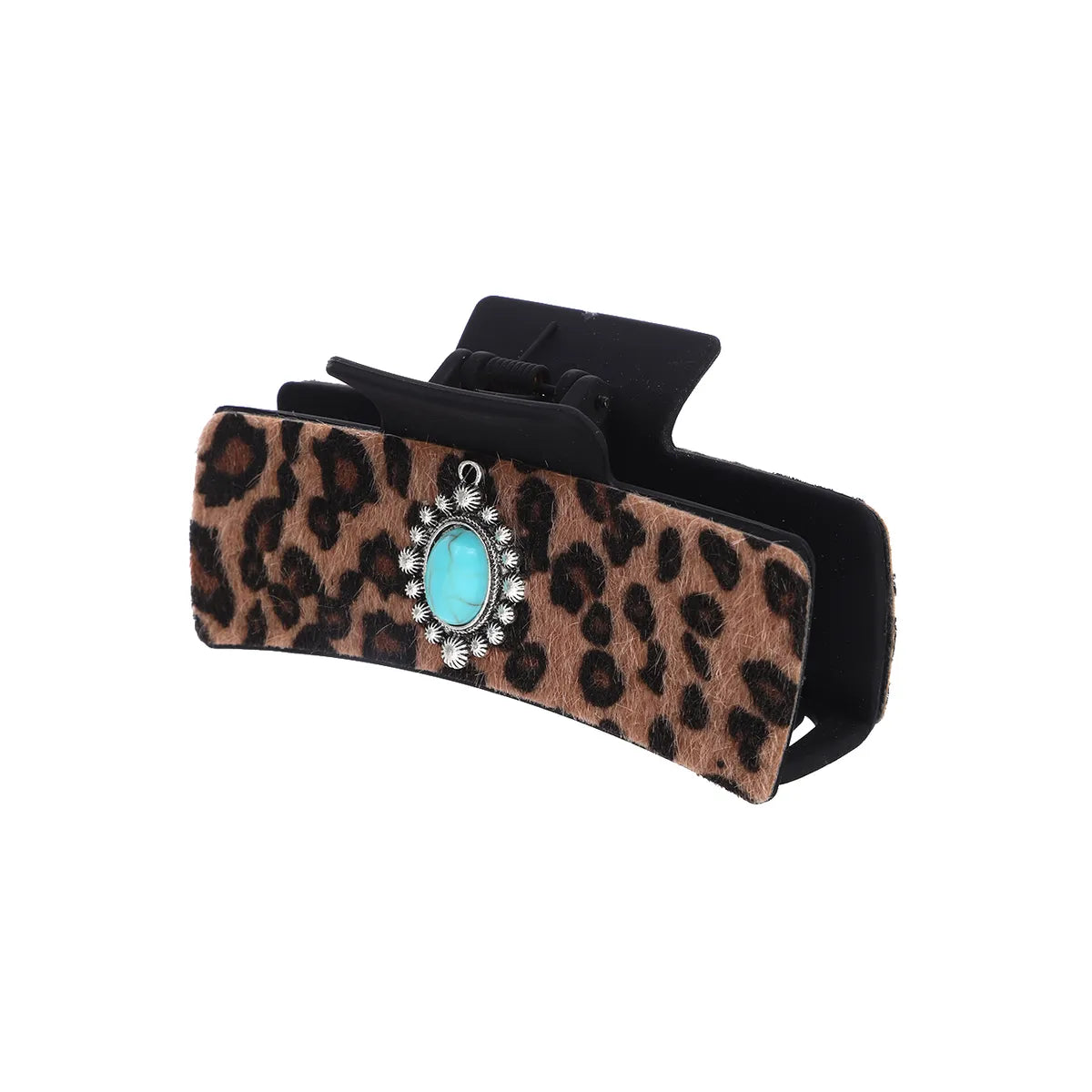 Women'S Classic Style Commute Korean Style Leopard Pu Leather Inlay Turquoise Hair Claws