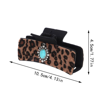 Women'S Classic Style Commute Korean Style Leopard Pu Leather Inlay Turquoise Hair Claws