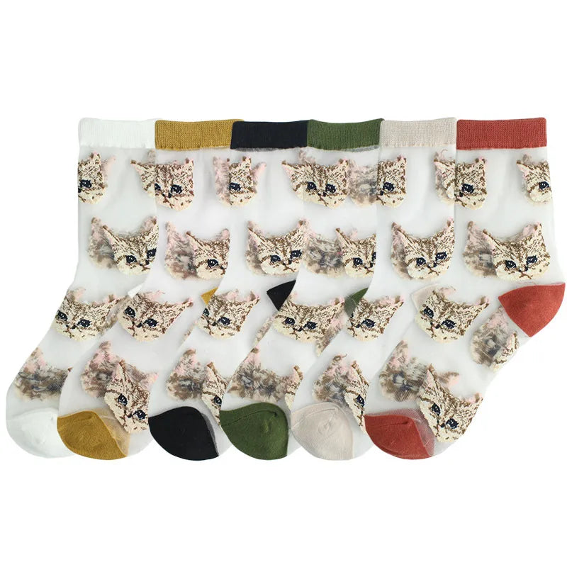 Women'S Cute Cat Acetate Fibre Embroidery Crew Socks A Pair