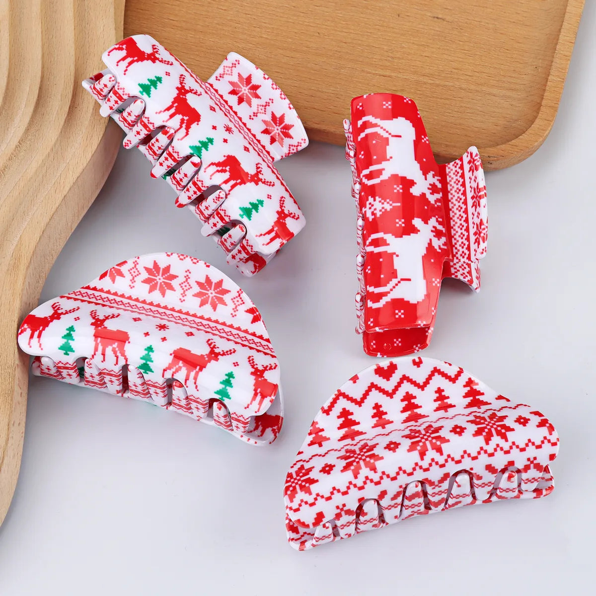 Women'S Cute Christmas Tree Elk Acetic Acid Sheets Hair Claws