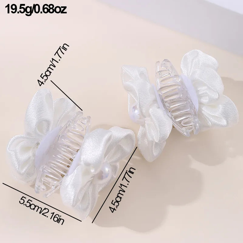 Women'S Cute Flower Artificial Pearl Cloth Hair Claws