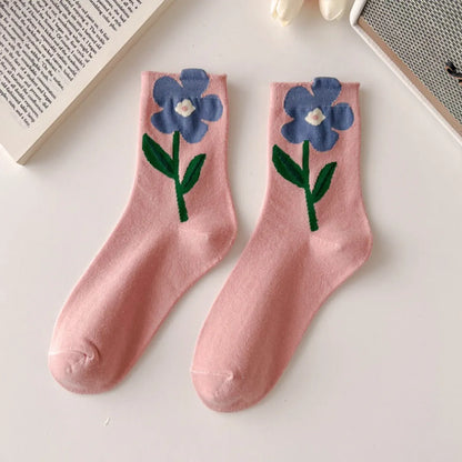 Women'S Cute Flower Cotton Crew Socks A Pair