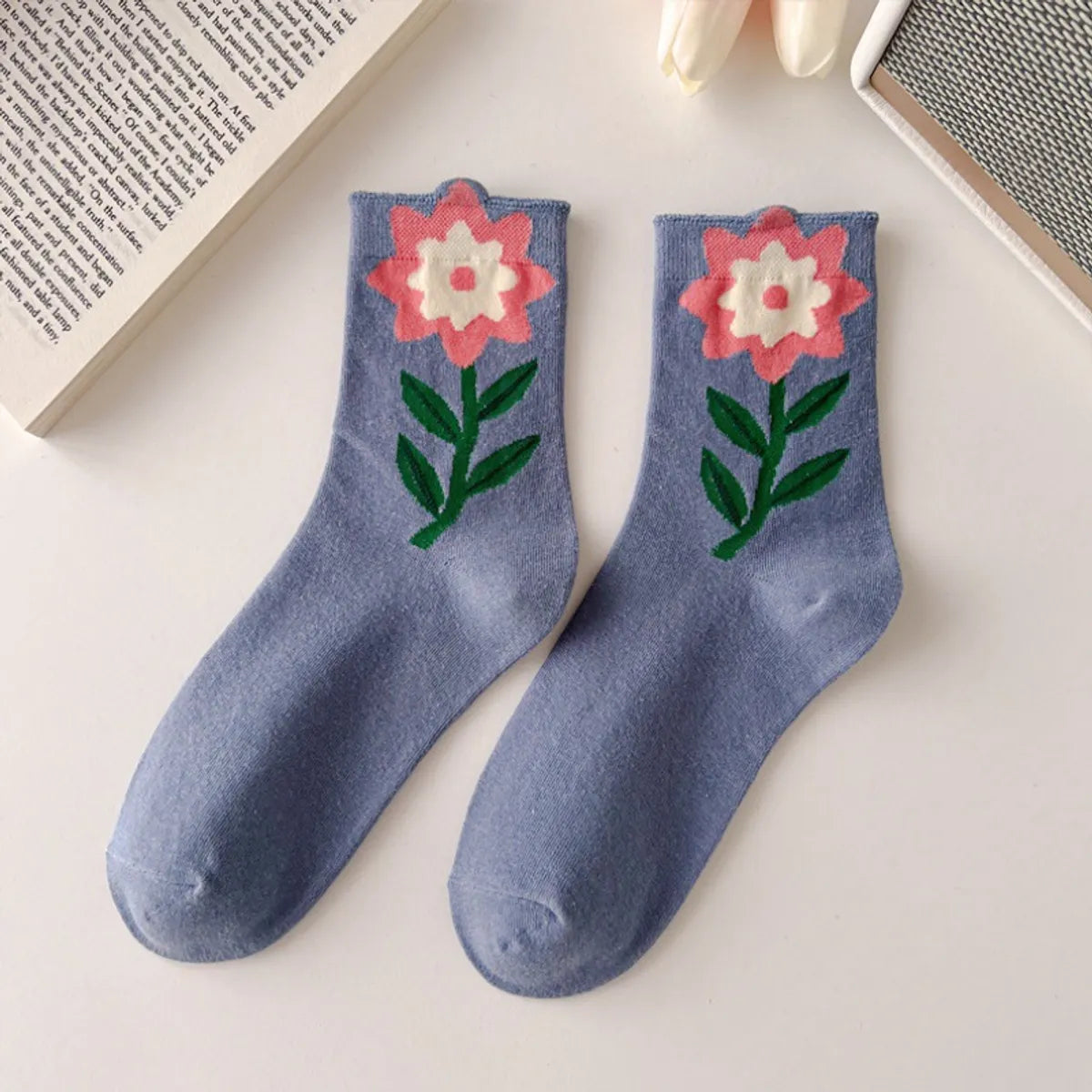 Women'S Cute Flower Cotton Crew Socks A Pair