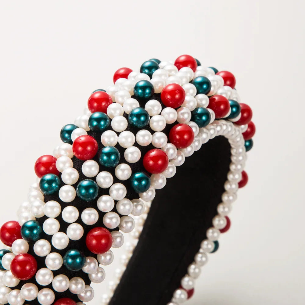 Women'S Cute Geometric Imitation Pearl Cloth Sponge Inlay Pearl Hair Band