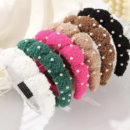 Women'S Cute Korean Style Geometric Cloth Inlay Artificial Pearls Hair Band