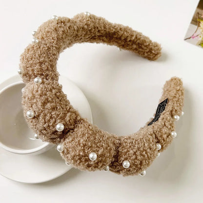 Women'S Cute Korean Style Geometric Cloth Inlay Artificial Pearls Hair Band