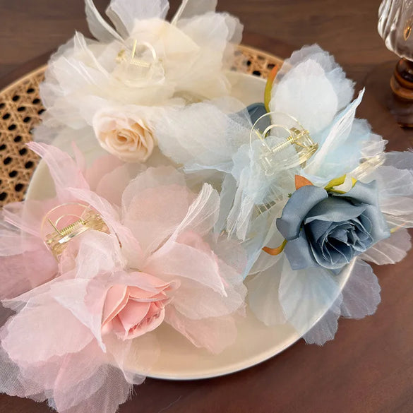 Women'S Cute Lady Sweet Flower Arylic Cloth Hair Claws
