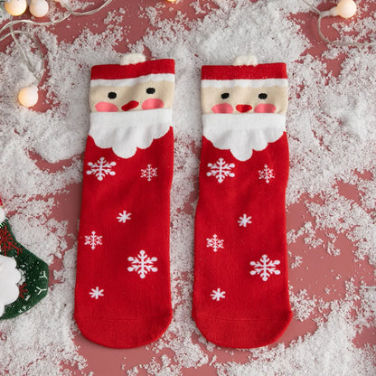 Women'S Cute Santa Claus Bear Snowflake Cotton Crew Socks