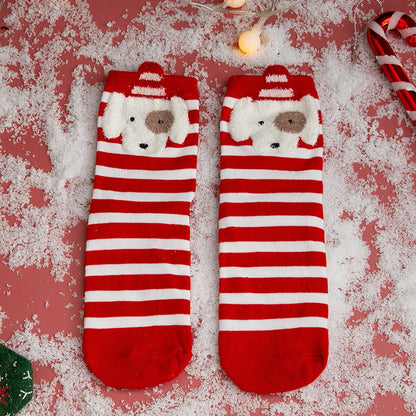 Women'S Cute Santa Claus Bear Snowflake Cotton Crew Socks