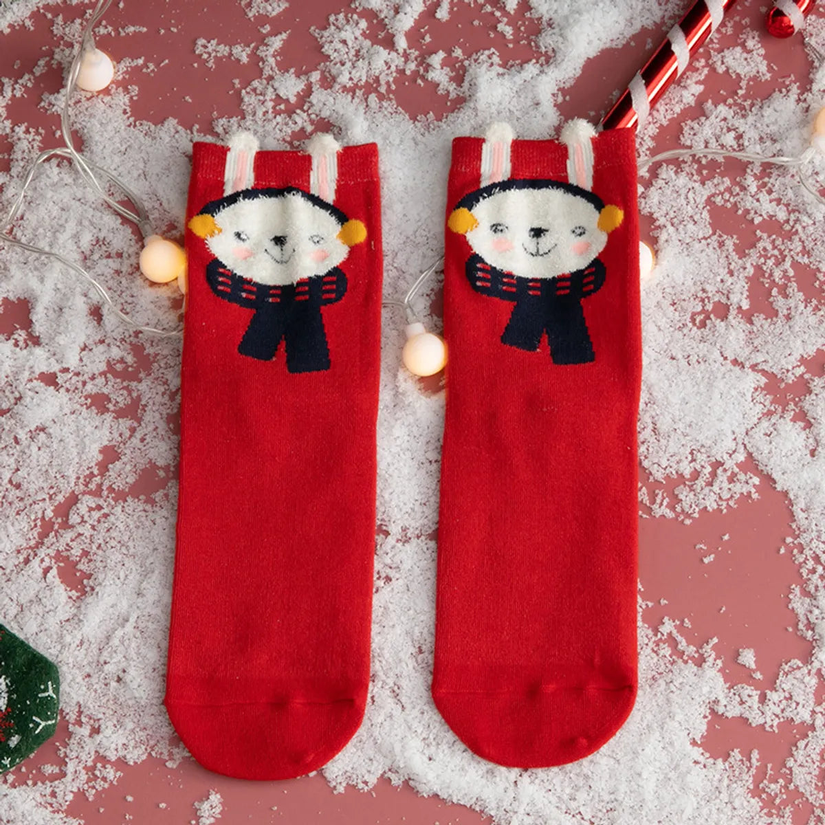 Women'S Cute Santa Claus Bear Snowflake Cotton Crew Socks