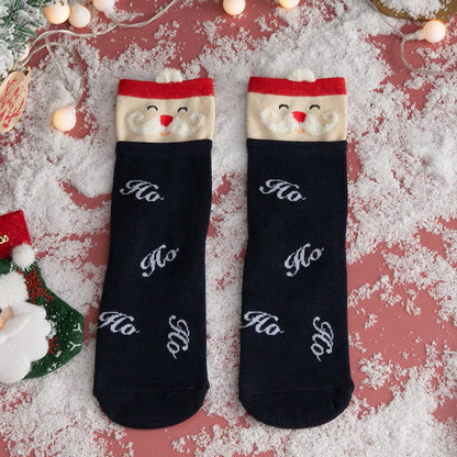 Women'S Cute Santa Claus Bear Snowflake Cotton Crew Socks