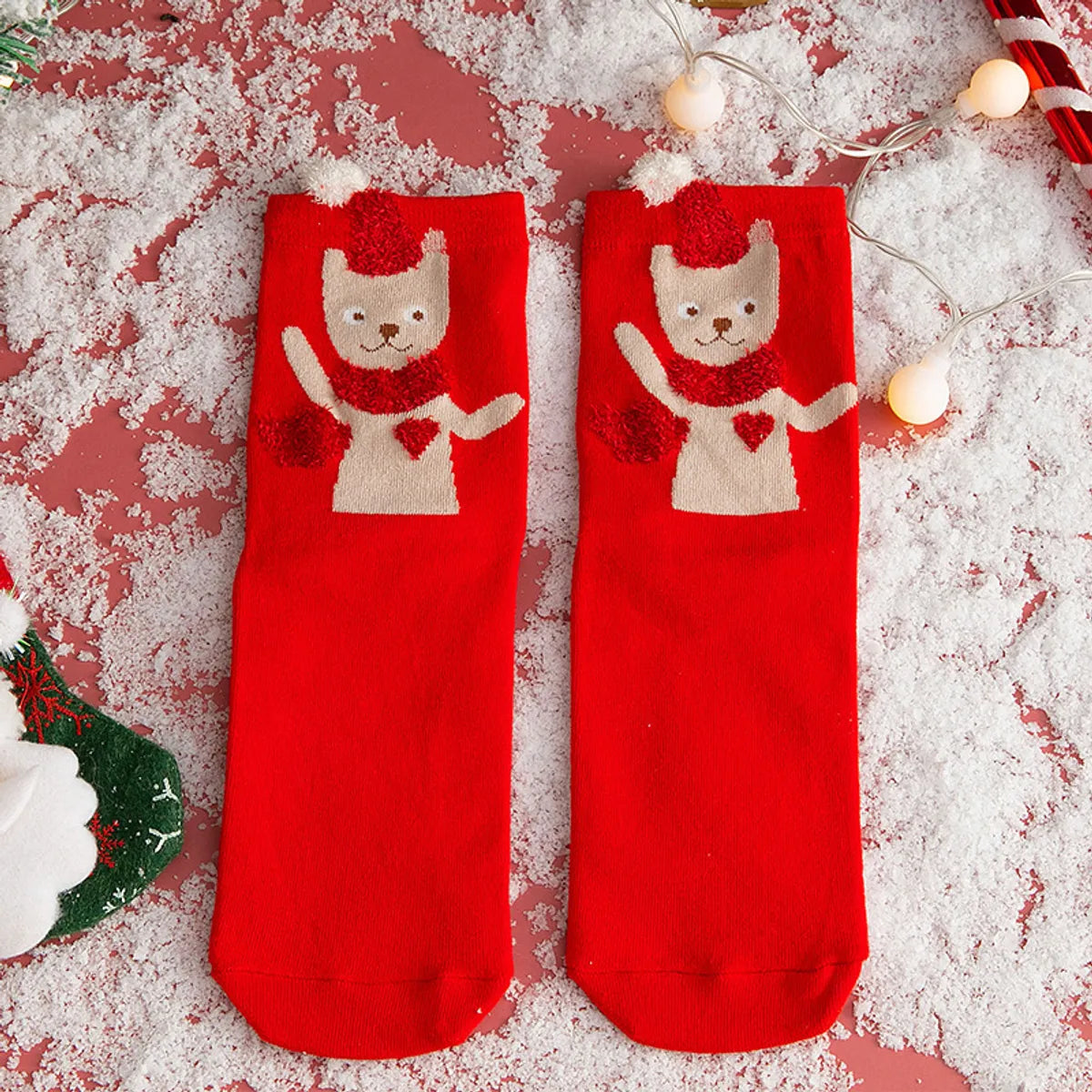 Women'S Cute Santa Claus Bear Snowflake Cotton Crew Socks