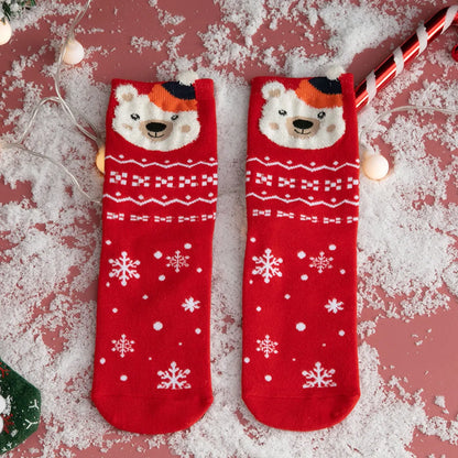 Women'S Cute Santa Claus Bear Snowflake Cotton Crew Socks