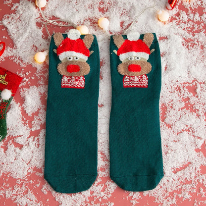 Women'S Cute Santa Claus Bear Snowflake Cotton Crew Socks