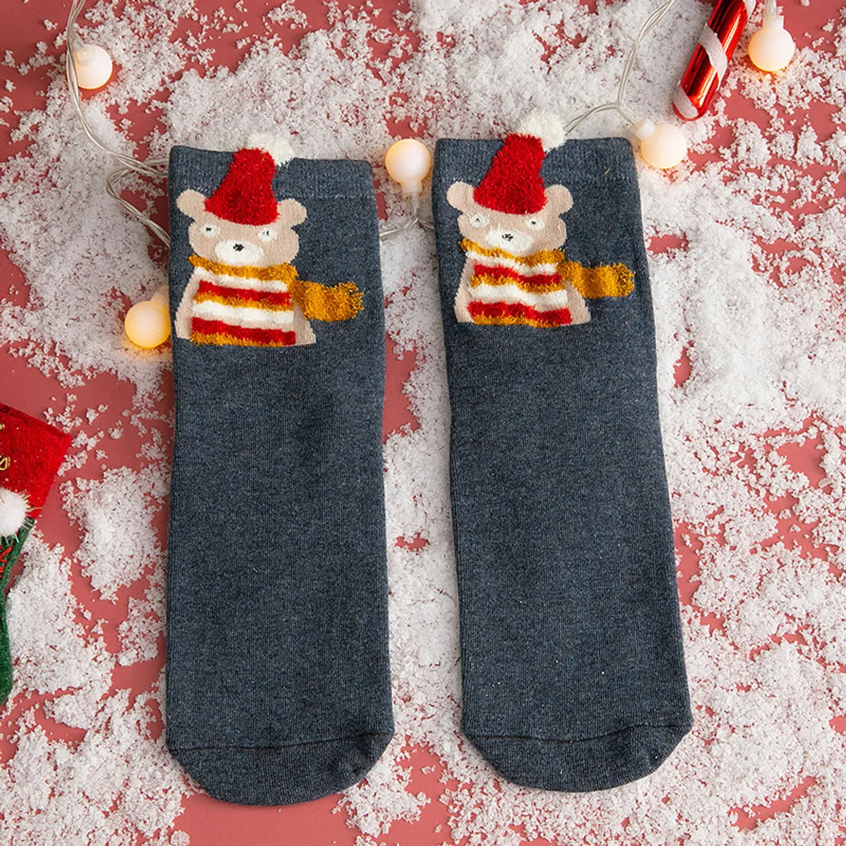 Women'S Cute Santa Claus Bear Snowflake Cotton Crew Socks