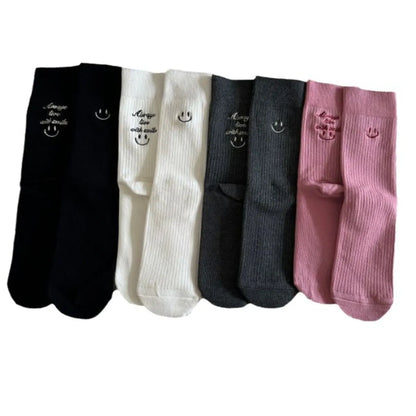 Women'S Cute Smile Face Cotton Crew Socks A Pair