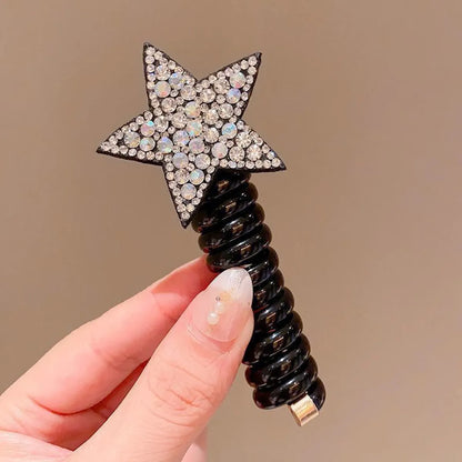 Women'S Cute Star Plastic Resin Inlay Rhinestones Bubble Braid Hair Rope