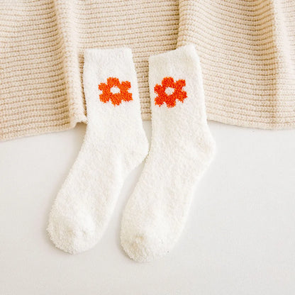 Women'S Cute Sweet Flower Polyester Jacquard Crew Socks A Pair