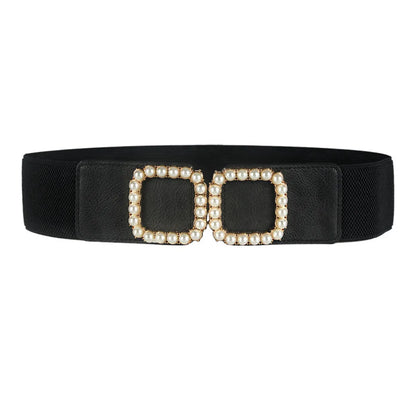 Women'S Decorative Pearl Belt Elastic Girdle Fashion Belt