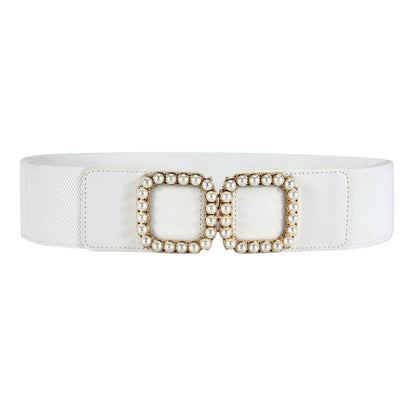 Women'S Decorative Pearl Belt Elastic Girdle Fashion Belt