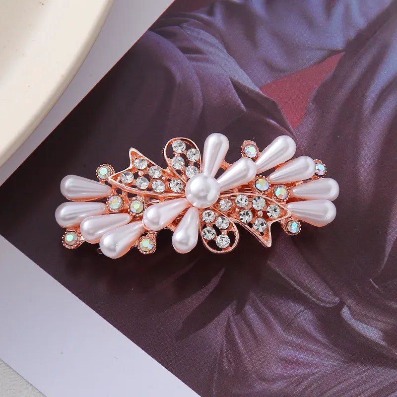 Women'S Elegant Bow Knot Artificial Pearl Alloy Rhinestone Inlay Artificial Pearls Glass Rhinestone Hair Clip