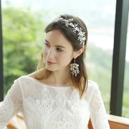 Women'S Elegant Bridal Shiny Leaf Flower Alloy Inlay Rhinestones Hair Band