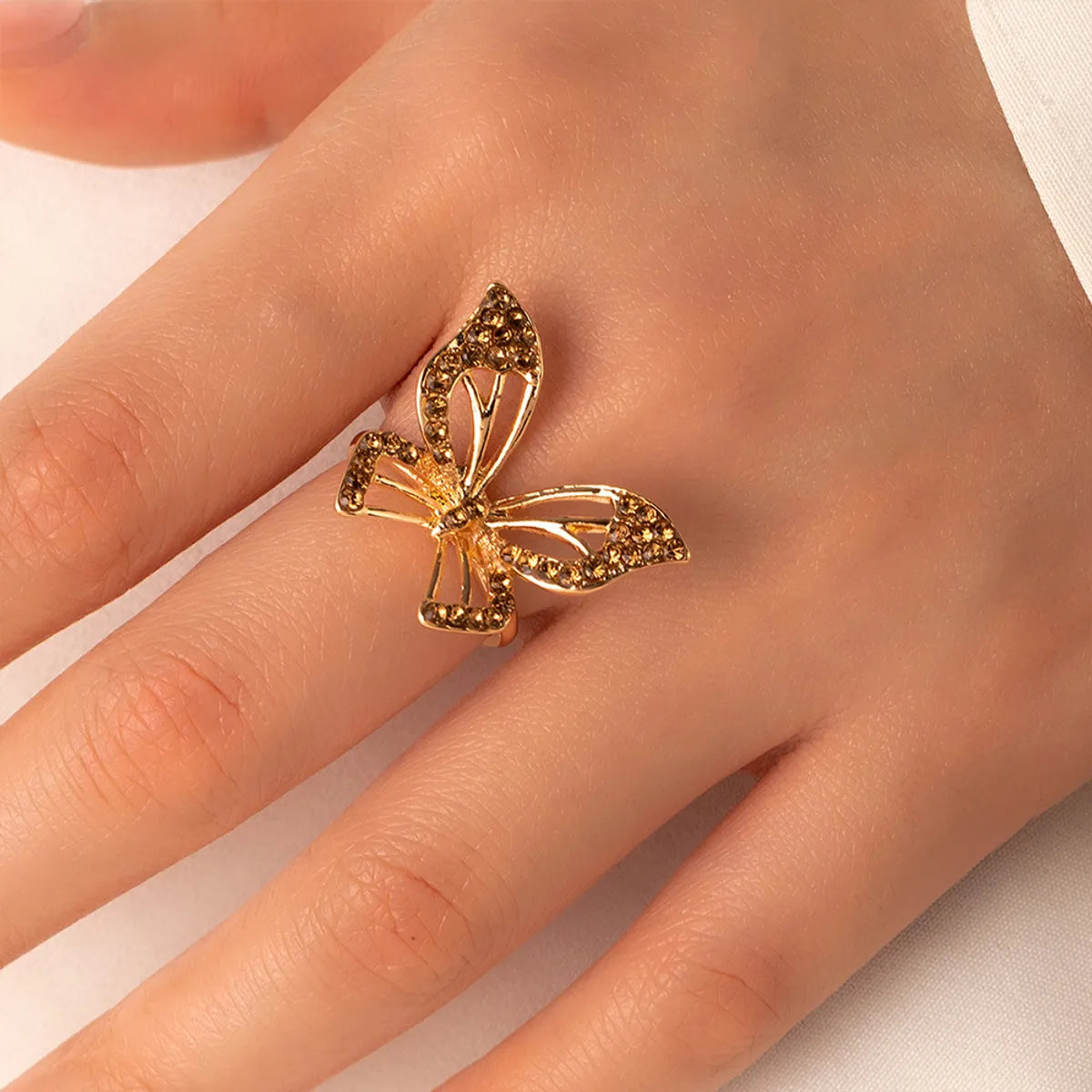 Women's Elegant Fashion Geometric Heart Butterfly Metal Rings Plating Artificial Rhinestones