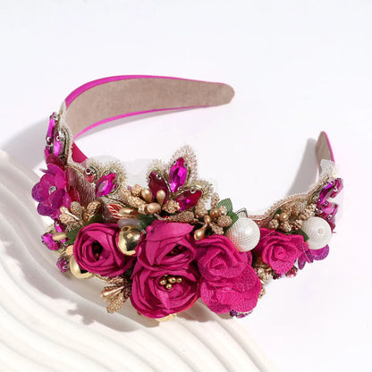 Women'S Elegant Glam Flower Polyester Inlay Artificial Pearls Rhinestones Hair Band