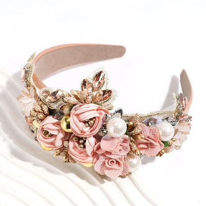 Women'S Elegant Glam Flower Polyester Inlay Artificial Pearls Rhinestones Hair Band