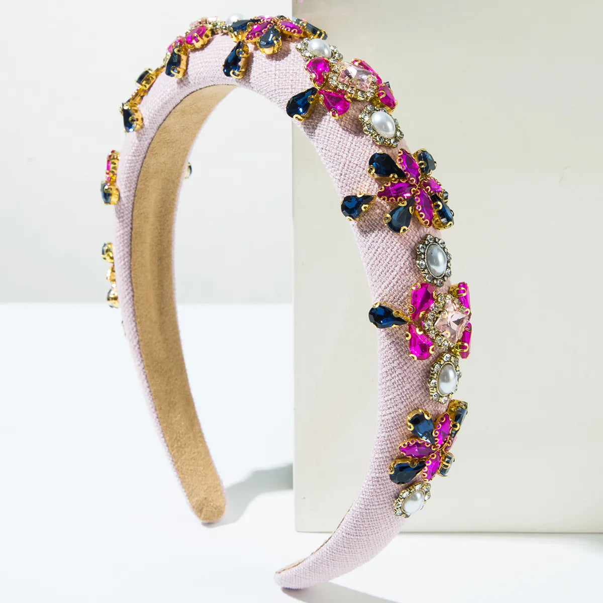 Women'S Elegant Glam Luxurious Flower Alloy Cloth Inlay Glass Pearl Hair Band