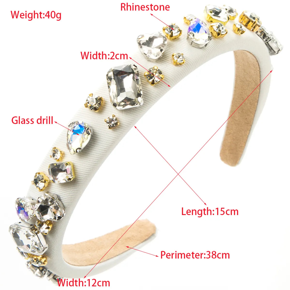 Women'S Elegant Glam Square Heart Shape Cloth Sponge Inlay Rhinestones Glass Stone Hair Band